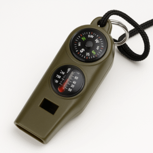 12. 3-in-1 Emergency Whistle Compass Thermometer
